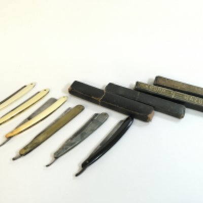 Six vintage straight razors , this lot cannot be posted