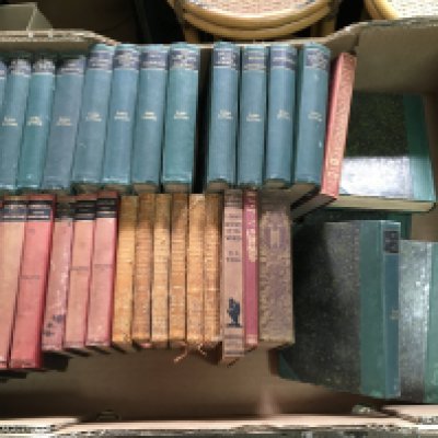 Two boxes of books including a short history of the world by H.G WELLS, the life of Samuel Johnson by James Boswell volumes ,Charles Dickens Waverley books , Folio society The life of Charlemagne etc. postage category C x2- NO RESERVE