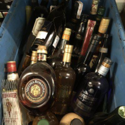 A box and a bag containing a large collection of spirits including various makes of gin, port, rum etc. Shipping category D.