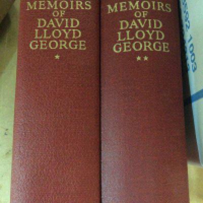 Two volumes war memoirs of David Lloyd George.