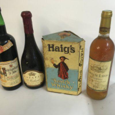 4x bottles of various alcohols consisting of Commanderie St John wine, Ratafia G.Tribaut, Haig&#2013266057۪s dimple scotch whiskey and Chateau Lafon wine