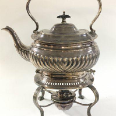 A silver plated spirit kettle , 32cm tall.