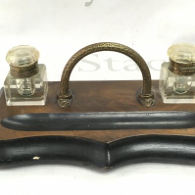 A Victorian desk stand/ inkwell , 27cm wide. This lot cannot be posted- NO RESERVE