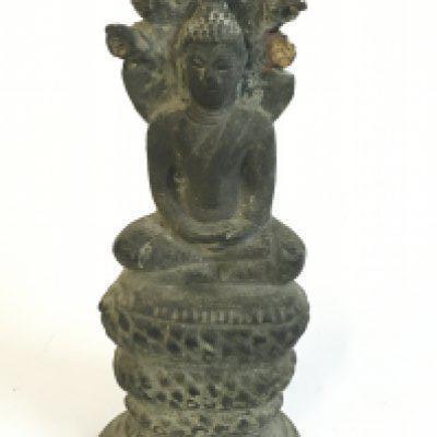 A Thai Seated heavy bronze Naga Buddha . 14cm tall. Postage category A