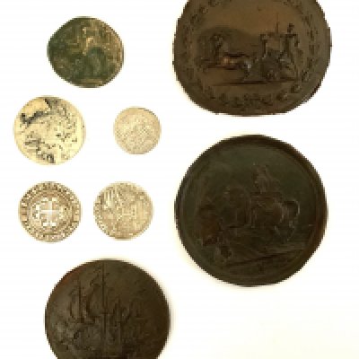 A mixed lot to include copy Italian states coinage, 3 copper panels etc. (A)
