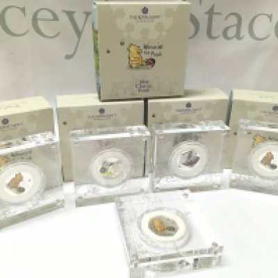 WITHDRAWN Five cased Winnie the Pooh 2020 silver proof 50p coins .