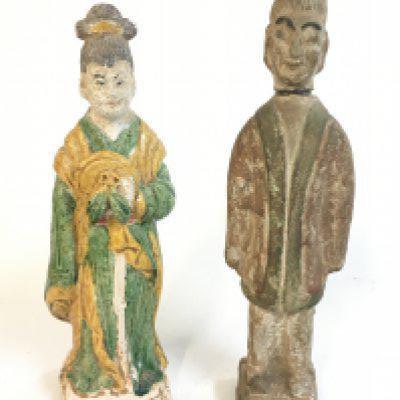 Two Chinese pottery tomb figures 19 and 21cm tall