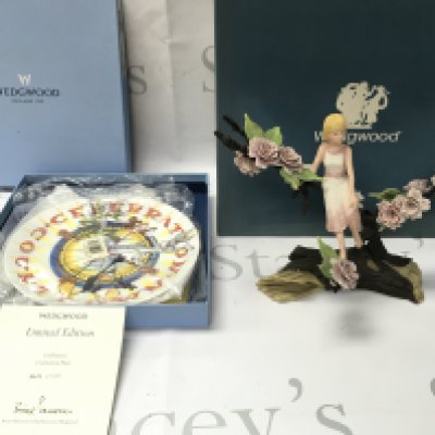A Wedgewood four seasons figurine and a Ltd edition plate both in boxes. No Reserve.