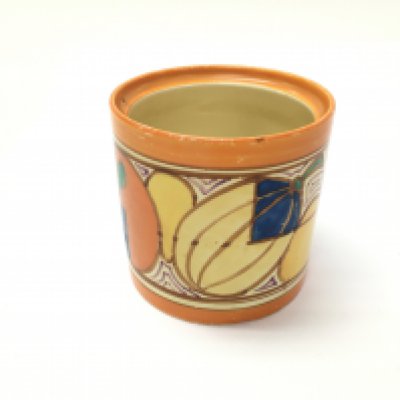 A Clarice cliff ham jar with no lit. 8cm diameter. NO RESERVE