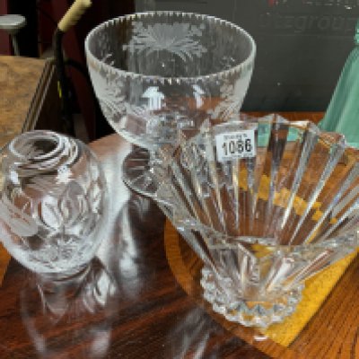 Three cut glass vases including a signed Rosenthal example. Postage category D. NO RESERVE