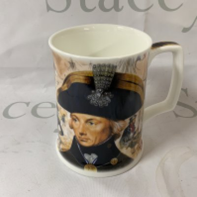 2 Royal Doulton mugs, based on the Battle of Trafalgar, 2 vintage pottery mug/cups,