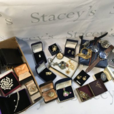 A collection of costume jewellery including watches, Celtic necklace, small pocket watch etc