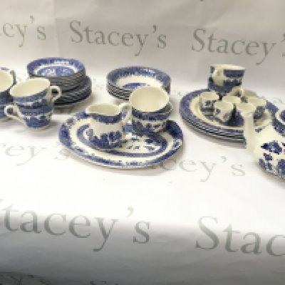 A Barratts blue and white part tea set