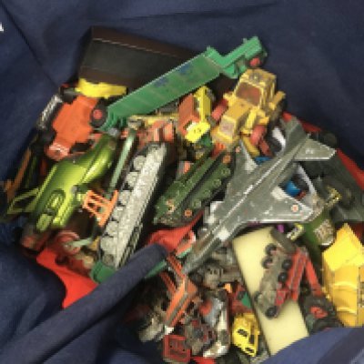 A Collection of Playworn toys including Triang , Matchbox, Dinky. Postage category C