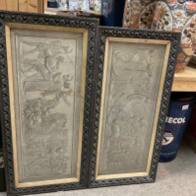 A pair of Victorian oak framed prints including Christ led to Crucifiction. Frame Dimensions 38x80cm .This lot cannot be posted. NO RESERVE