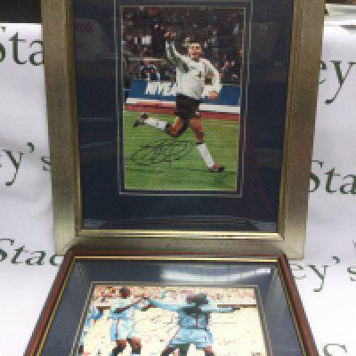 Four signed prints of England footballers comprising David Beckham, Steven Gerrard and Michael Owen. Shipping category D. NO RESERVE