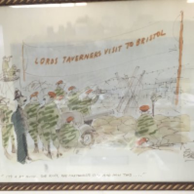 A framed watercolour sketch, The Lords Taverners visit to Bristol. Dimensions 37x30cm This lot cannot be posted. NO RESERVE