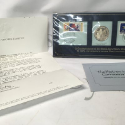 A large collection of coins including&hellip; a coin honouring the first U.S. Soviet Joint Space Mission, 2 2004 and 3 1998 official English squad medal collections, a small limited edition medal collection, British coins pre-1967, some 1 pound notes and some Royal Mail first class stamps, some Queen Elizabeth coins, The Railway Sesquicentennial Medallic First Day Cover and 3 large Westminster coin collections.