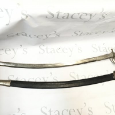 An Indian sword with scabbard and patterned blade design decoration. Blade 77 full length 90cm