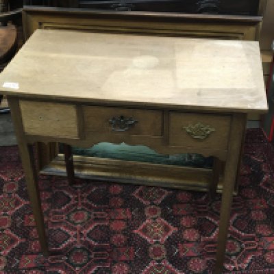 An oak George III side table with three small drawers on square legs 75cm long. NO RESRVE