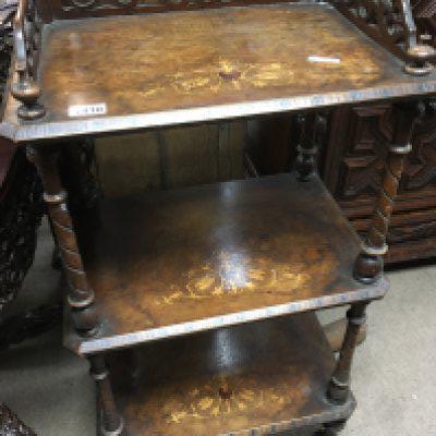 A Victorian walnut there tier what not and a corner what not . NO RESERVE