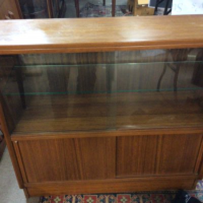 G-Plan Mid century design glass and teak bookcase and a corner desk bureau , dimensions 33x92x85cm. NO RESERVE