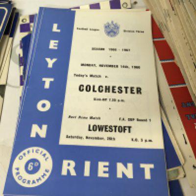 A large collection of vintage football programmes including mostly Arsenal, Chelasea and Leyton Orient but more teams as well.