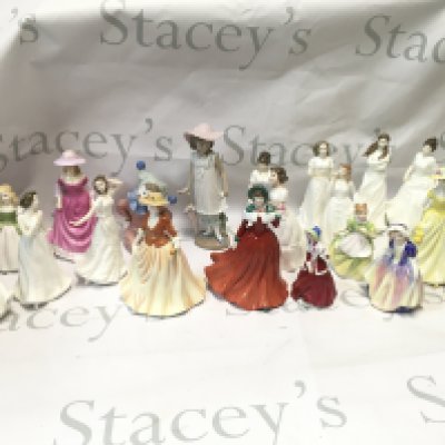 A Collection of mostly boxed porcelain figures including Royal Doulton Autumn Scroll, Cherish, Winters Day, Dinky Do, Nao figures etc