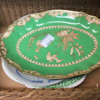 Two Vintage baskets containing a collection of antique Japanese and Chinese dishes including Imariware, and the other basket containing a colon of cups, vases and more.