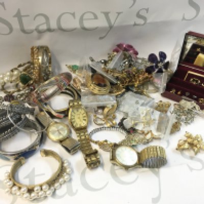 A Collection of jewellery including watches, brooches, earrings, bangles etc. postage category B