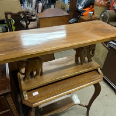 A teak wood carved elephant table 97cm x 34.5cm x 39cm