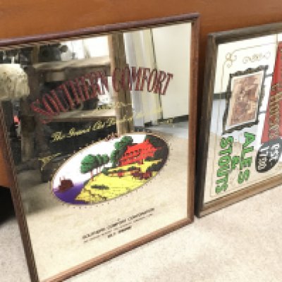 Two pub advertising mirrors, Southern comfort and Coach & Horses Alex and stouts largest approx 53cm x 43cm.