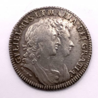 Great Britain, William and Mary (1688-94), silver Shilling, 1693, conjoined laureate and draped busts right, legend surrounding.