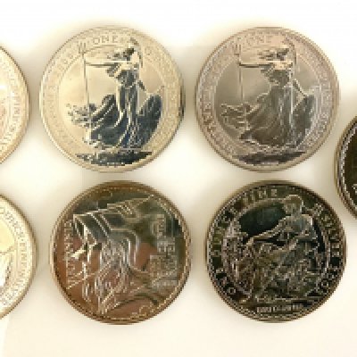 7 Brittania Silver 1OZ coins. 2000-2006. (A)