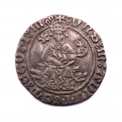 Italy, Naples, Alfonso I of Aragon (1442-58), silver Carlino, undated, the king facing on throne, holding orb and sceptre, A in field to left. Rev. quartered arms, 3.60g.