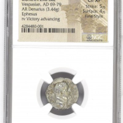 Vespasian, AD 69-79 ROMAN EMPIRE AR Denarius Grade Ch XF Strike: 5/5 Surface: 4/5 Fine Style Strike: 5/5 Surface: 4/5 Fine Style.