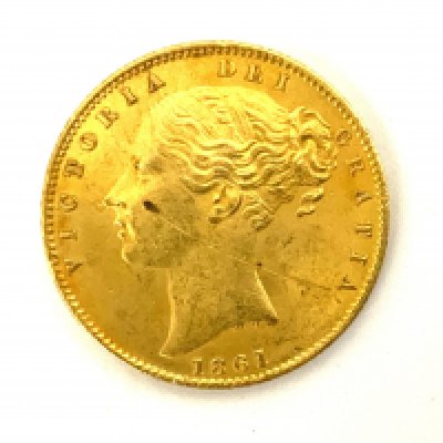 1861 London Mint Victoria Young Head "Shield back" Full Sovereign. (A)