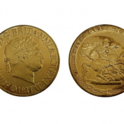 1817 George III Sovereign, The first year of issue for the Sovereign, (7.86g), Light toning, good grade.