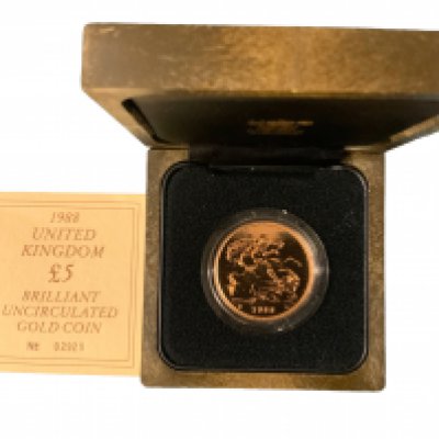 1988 Gold 5 Pound Coin Brilliant Uncirculated Boxed. No.02921