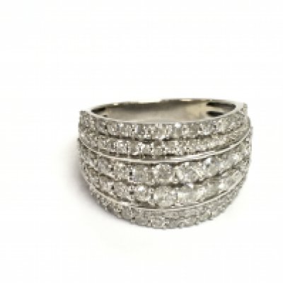 10ct white gold cluster 6 band style tapering ring set with approximately 2ct diamonds. Size O 1/2