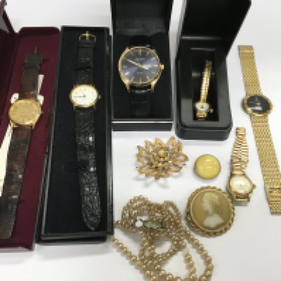 A collection of wrist watches and other jewellery. Postage B