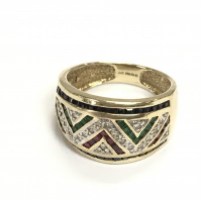A 9ct gold multi stone ring size R and 5.16g Postage B