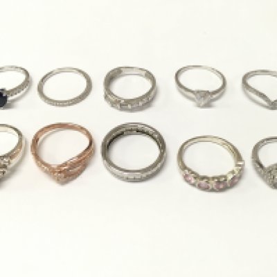 Silver rings , some set with CZ stones. Mostly sizes O,P. 24g total weight approximately . Postage category A