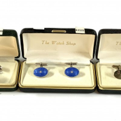 3 pair of Sterling silver cufflinks including Guilloche enamel examples. (A)