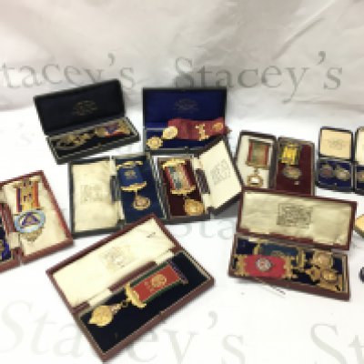 Eleven Royal Antediluvian Order Of the Buffalo medals 9ct and silver examples , also including Football / darts medals. Postage category B