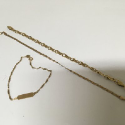 Three 9carat gold bracelets comprising an ID bracelet three colour gold bracelet and one other total weight 9.5g