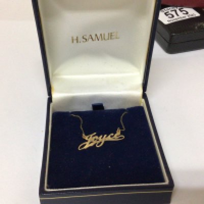 A 9carat god Joyce name pendent and chain weight 1.5g