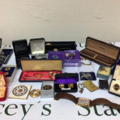 Three Gents watches silver necklaces and costume jewellery.
