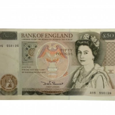 1981-1996 Bank of England issue 50 Pound Note,Orange Christopher Wren, D.H F Somerset, Uncirculated near mint, A05 550126. (A)