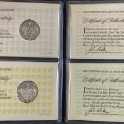 Great Britons 1st day covers inset with 4 sterling silver coins. (A)